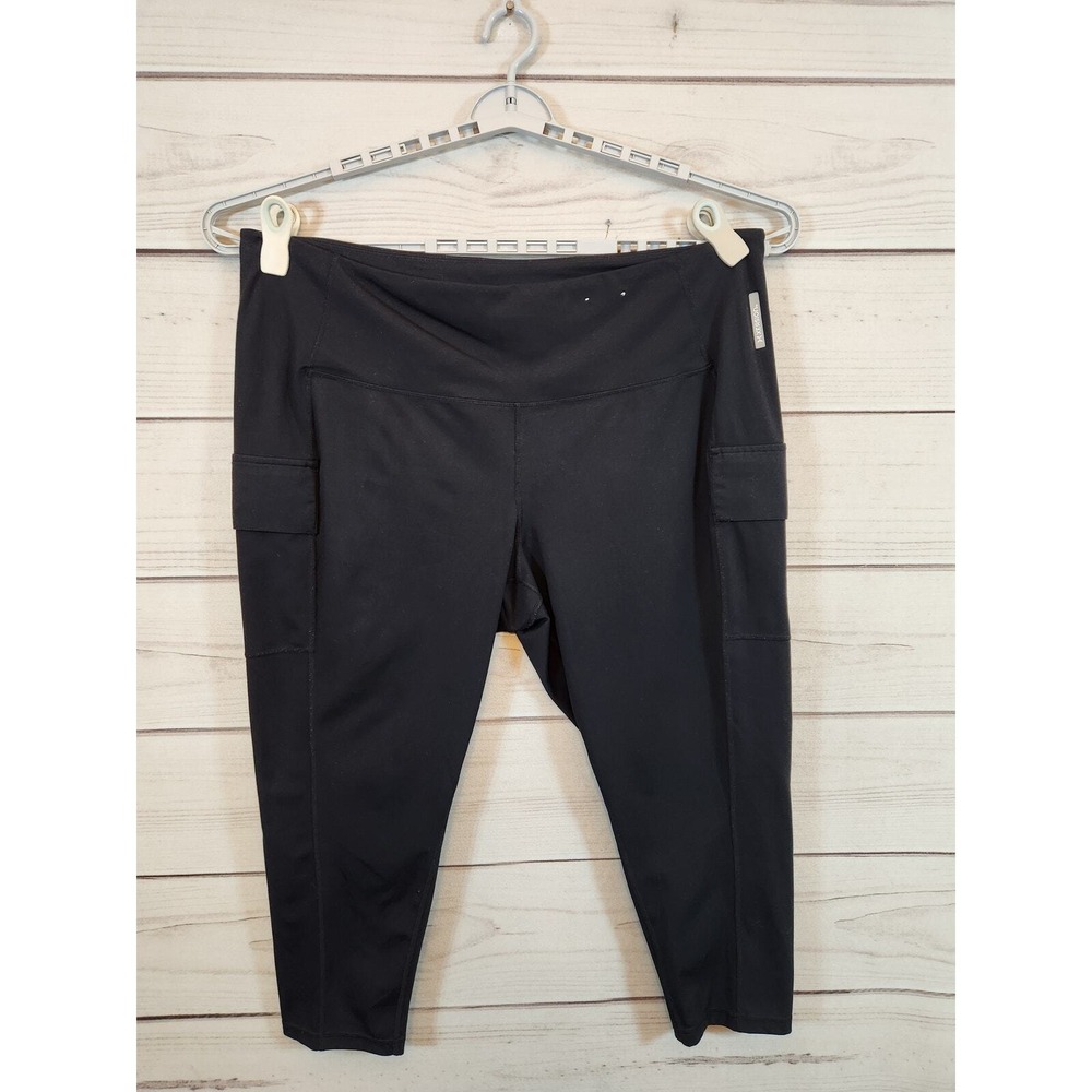 Xersion‎ Womens 3X Black 7/8 Ankle Leggings Cargo Pockets Anti-Odor Activewear